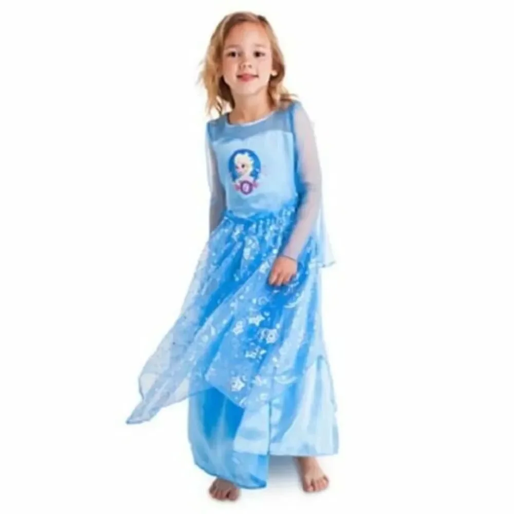 Disney Store Frozen Elsa Nightgown Costume Youth Size 4 Blue Princess Dress
